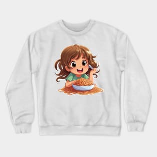 Cute Girl Eating Spaghetti Crewneck Sweatshirt